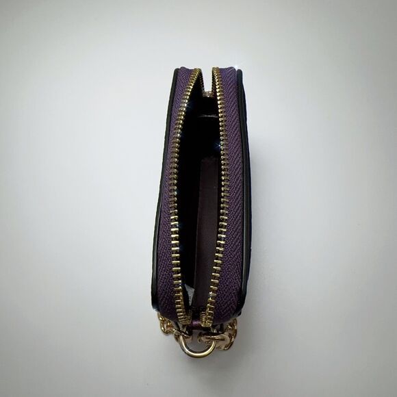 Coach CF415 Metallic Plum Purple Zip Card Case Pebble Leather Chain ID Wallet - Picture 5 of 8
